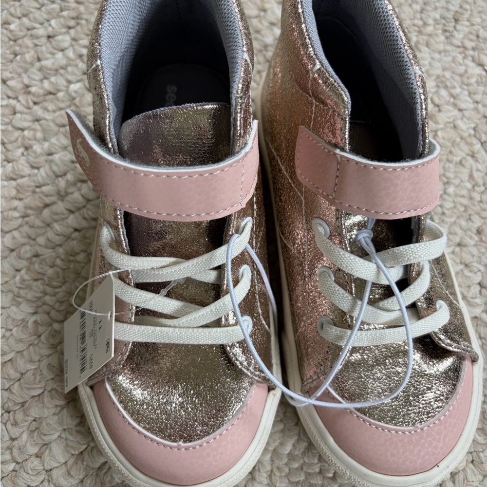 See Kai Run basics Sparkly Pink & Rose Gold Kids High-Top Sneakers